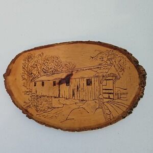 Rustic Wooden Plaque with Covered Bridge Engraving - Custom Made